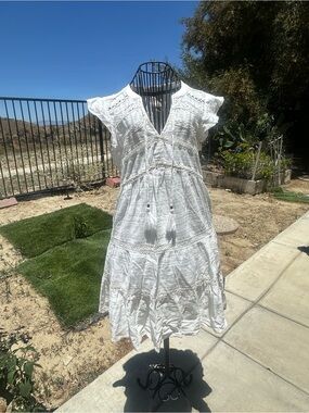 Knox Rose White Tiered Midi Dress with Tassel Ties